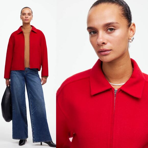 Madewell Red Collared Wool Zip Front Double-Faced Rounded-Sleeve Jacket Size XS - Picture 6 of 9